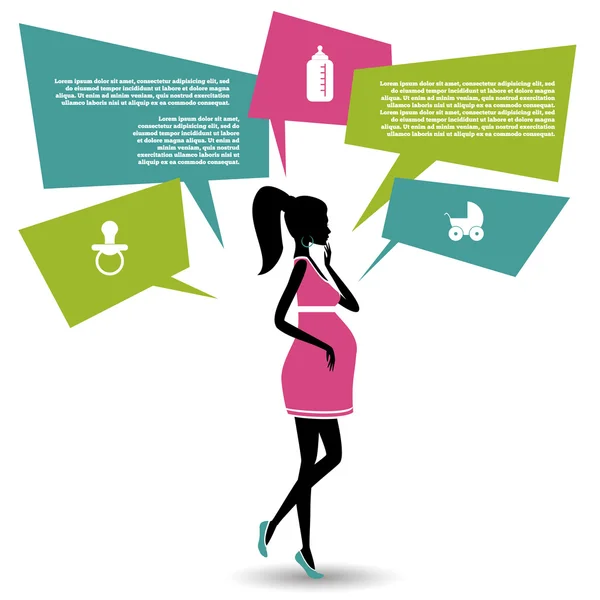 Silhouette of a pregnant woman with speech bubbles — Stock Vector