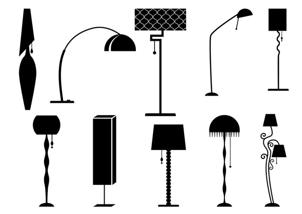 Sets van silhouet lamp en kroonluchter — Stockvector