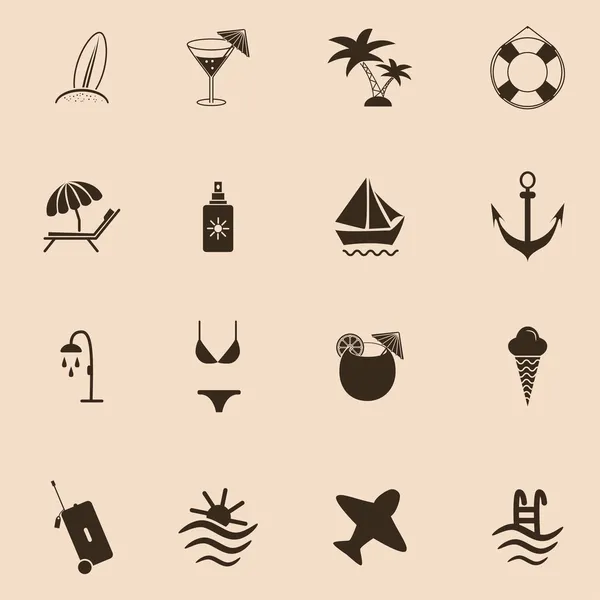 Conjunto de iconos de viaje y playa — Vector de stock