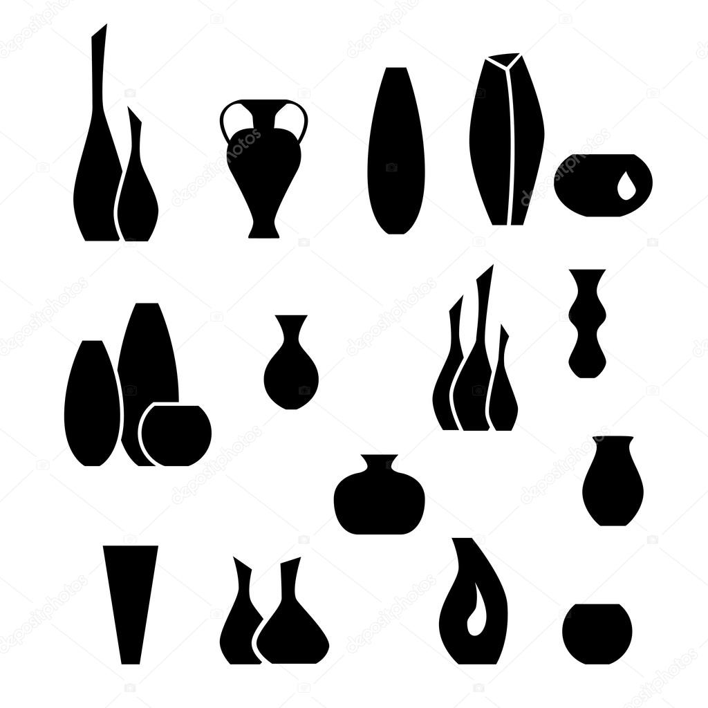 Set silhouettes of vases, black interior element