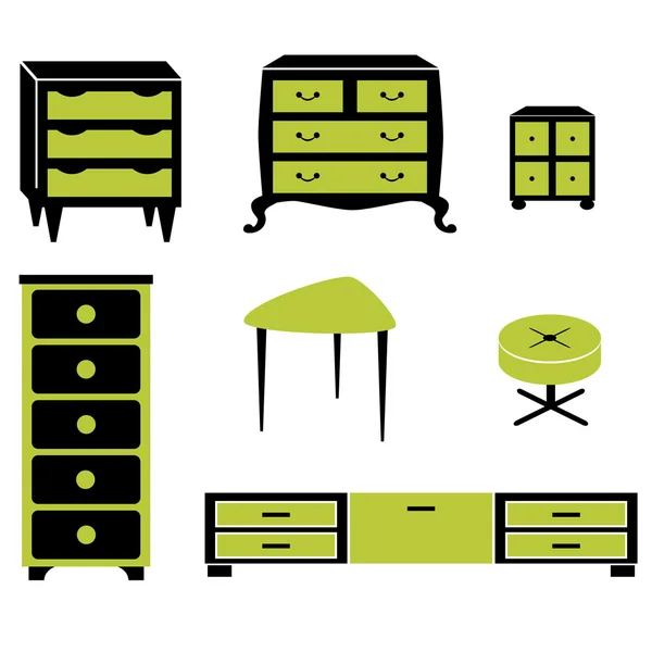 Set siluetas de cofres armario interior negro — Vector de stock