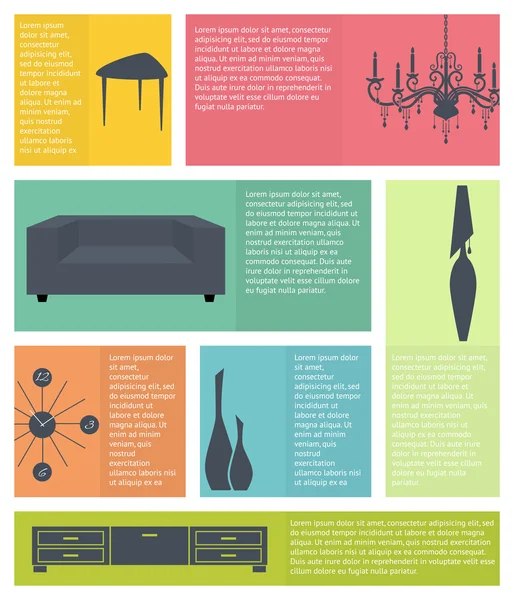 Infografía de los iconos de muebles para el hogar interior — Vector de stock