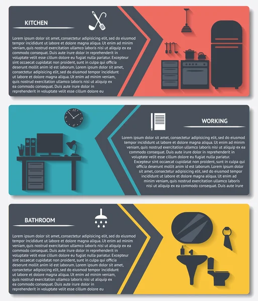 Info graphique des bannières vectorielles intérieures de la maison — Image vectorielle