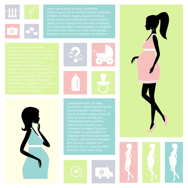 Pregnancy and birth infographics pregnancy stages — Stock Vector