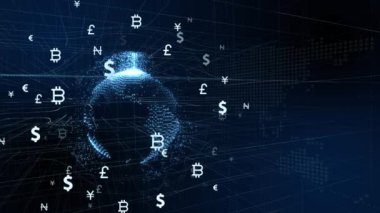 Borsa analizleri ve borsa ticareti, döviz sembolleri, iş grafikleri ve küresel para transferleri. 3B illüstrasyon.