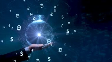 Borsa analizleri ve borsa ticareti, döviz sembolleri, iş grafikleri ve küresel para transferleri. 3B illüstrasyon.