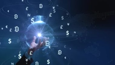 Borsa analizleri ve borsa ticareti, döviz sembolleri, iş grafikleri ve küresel para transferleri. 3B illüstrasyon.