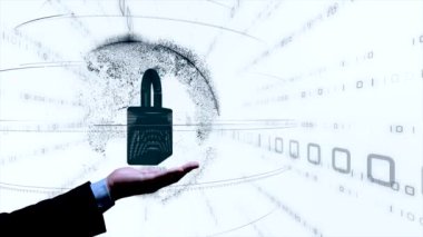 Gizlilik kavramı: Dijital arkaplanda kapalı dijital kilit. Üç boyutlu illüstrasyon. Siber güvenlik görüntüsünün korunması.