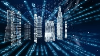 Akıllı şehir nokta bağlantısı çizgi, bağlantı teknolojisi metaevren konsepti. Akıllı şehir ve kablosuz iletişim ağı, IoT (Nesnelerin İnterneti). 3B illüstrasyon.