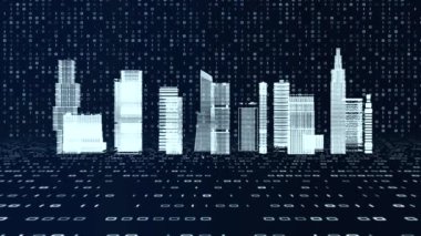 Dijital dönüşüm ve bulut hesaplama kavramı. İş dünyası lideri ve şehir geçmişi. 3B illüstrasyon.