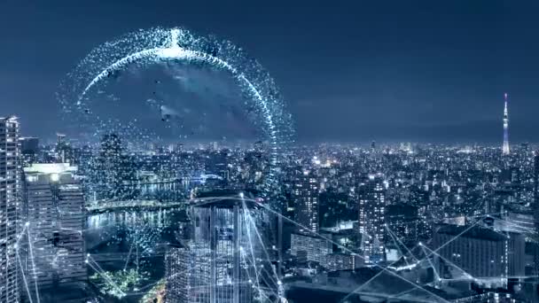 Digital Transformation Cloud Computing Concept Urban City Background Illustration — Stockvideo