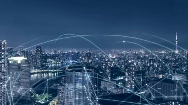 Dijital dönüşüm ve bulut hesaplama kavramı. Şehir geçmişi var. 3B illüstrasyon.