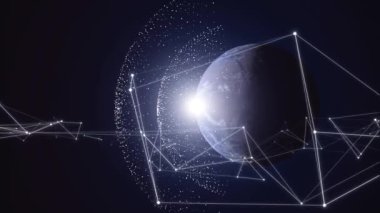 Digital transformation and cloud computing concept. Earth background. 3D illustration.