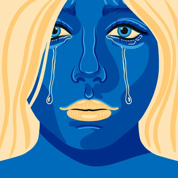 Make Peace Poster Sad Ukrainian Woman Crying Conceptual Idea Support — Stock vektor
