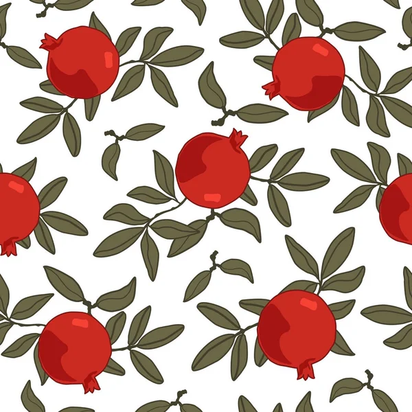 Floral seamless pattern with pomegranate fruits and seeds illustration. Vector Design for cosmetics, spa, pomegranate juice, health care products, perfume. Transparent background.