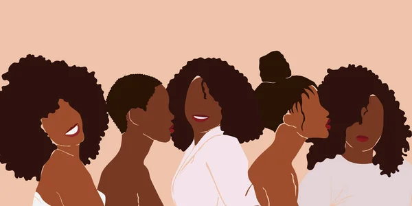 Afro-Amerikan güzel kızlar grubu. Kadın portre. Siyah Güzellik kavramı. Siyah kadın vektör Illustration. Avatarlar için harika. Moda, güzellik