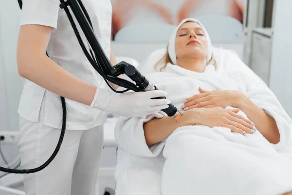 Young Girl Gets Carbon Peeling Skin Her Hands Beauty Salon Stock Photo