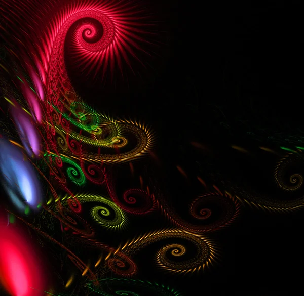 抽象的な黒の背景に虹色のフラクタルをまんじ — ストック写真
