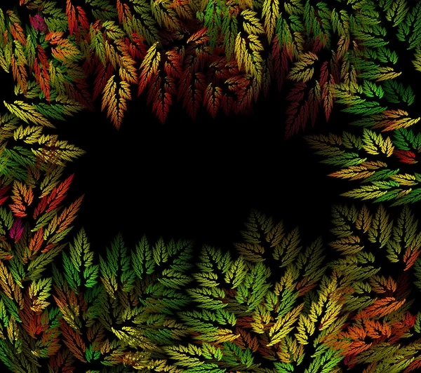 Frame of abstract autumn leaves on black background in green, go — Stock Photo, Image