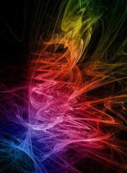 Abstract swirls rainbow colors fractal on black background — Stock Photo, Image