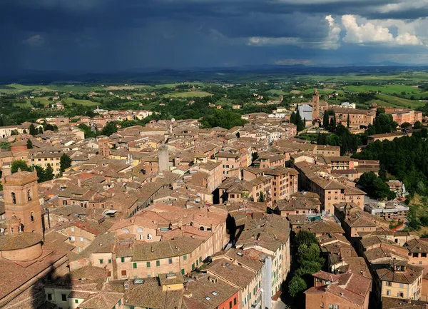 Vista Torre Del Mangia Para Cidade Velha Siena Toscana Itália — Fotografia de Stock