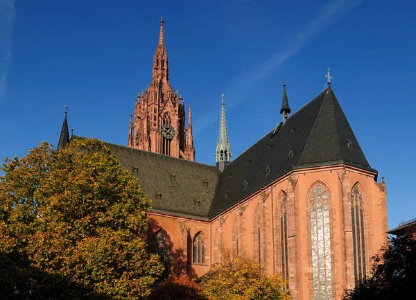 View Famous Frankfurt Cathedral Frankfurter Dom Hesse Germany Beautiful Autumn — Stock Photo, Image