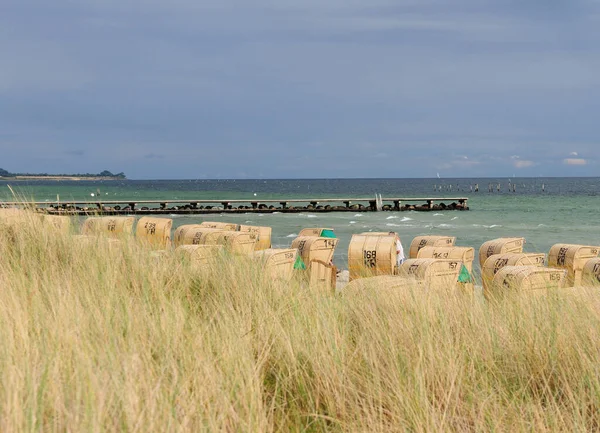 Roofed Wicker Beach Chairs Beach Burg Island Fehmarn Germany Beautiful — Stock Photo, Image