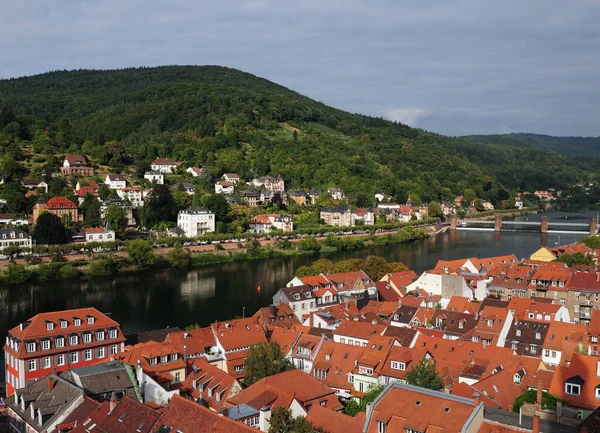 Vista Aérea Desde Catedral Hasta Río Neckar Distrito Histórico Heidelberg — Foto de Stock