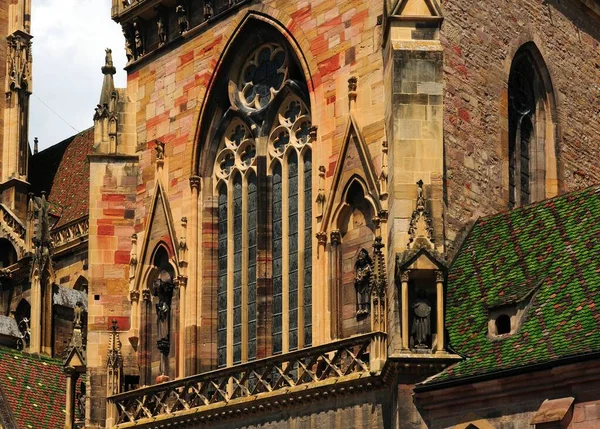 Fațada Catedralei Martin Din Colmar Alsacia Franța Într Frumoasă Însorită — Fotografie, imagine de stoc