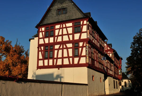 Половина Timbered House Плохом Camberg Hesse Германия Красивый Солнечный Осенний — стоковое фото