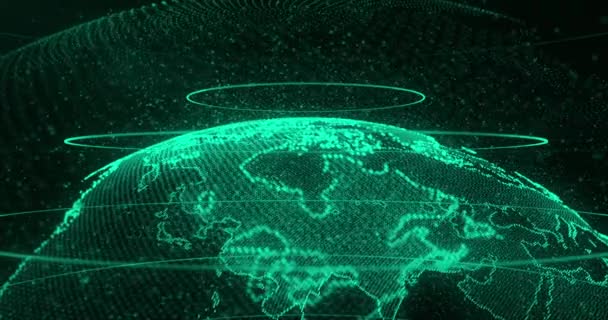 Планета Земля Зеленая Светящаяся Голограмма Виртуальная Цифровая Планета Земля Тёмном — стоковое видео