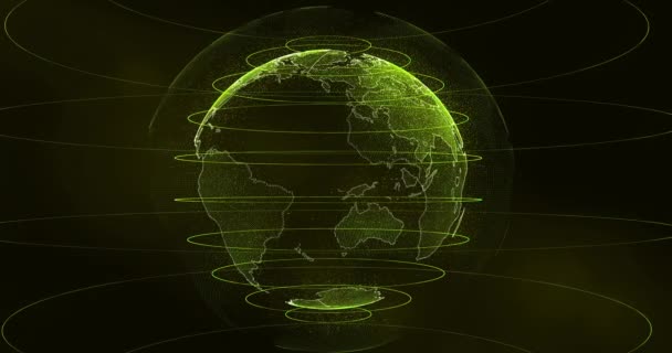 Planeet Aarde Als Een Groen Gloeiend Hologram Virtuele Digitale Planeet — Stockvideo