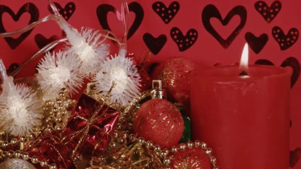 Candele Accese Primo Piano Albero Natale Decorato Sfondo Albero Sempreverde — Video Stock