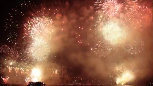 Schleife Nahtlos Von Echtem Feuerwerk Hintergrund Abstrakte Verschwommenheit Von Echtem — Stockvideo