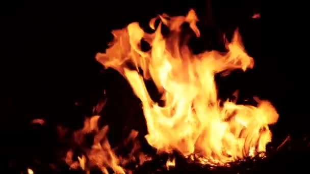 Fire Flames Sparks Super Slow Motion Isolated Black Shooting High — Stock Video