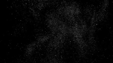 Havada yüzen gerçek toz parçacıkları. Toz Parçacıkları Arkaplanı. Makro yavaş çekim, karıştırma kipi kullan (ekran)