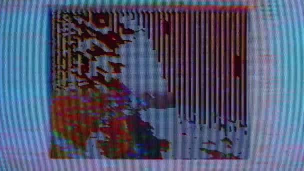 Vintage Switch Turn Television Analog Static Noise Texture Monochrome Black — Vídeo de Stock