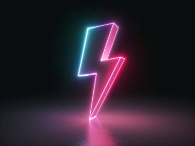 3d render, lightning, electric power symbol, retro neon glowing sign isolated on black background, ultraviolet light, electricity, electric lamp, adult sex icon, fluorescent element