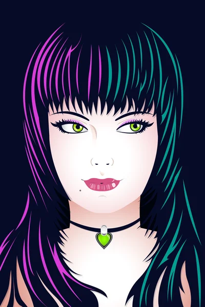 Pretty girl face with color hair lights — Stock Vector