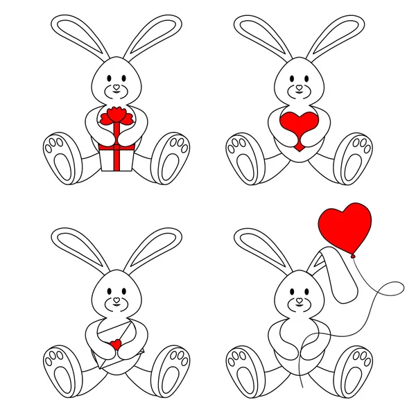 Kontur Sevgililer günü tavşanları — Stok Vektör