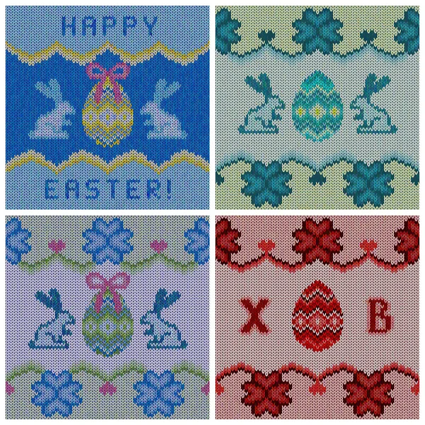 Set dari latar belakang easter knitted - Stok Vektor