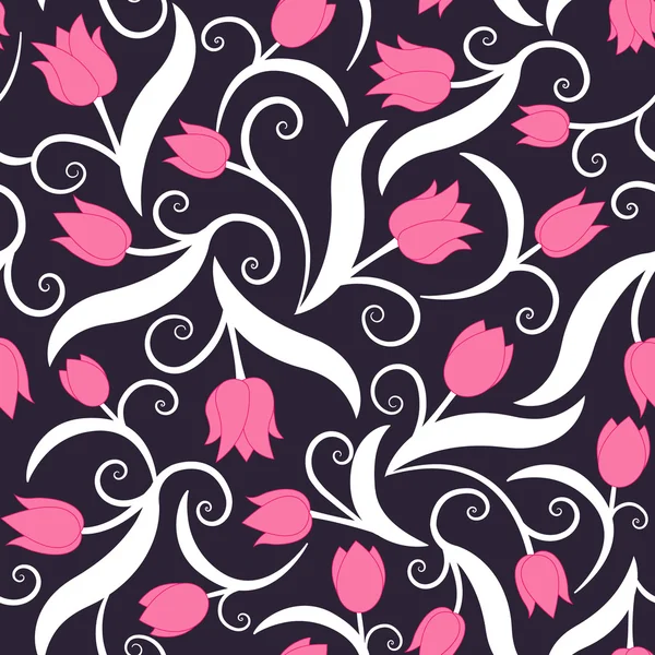 Seamless pattern with pink tulips — Stock Vector