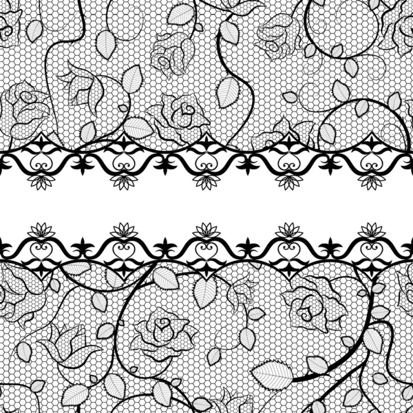 Dentelle noire motif sans couture avec des roses — Image vectorielle