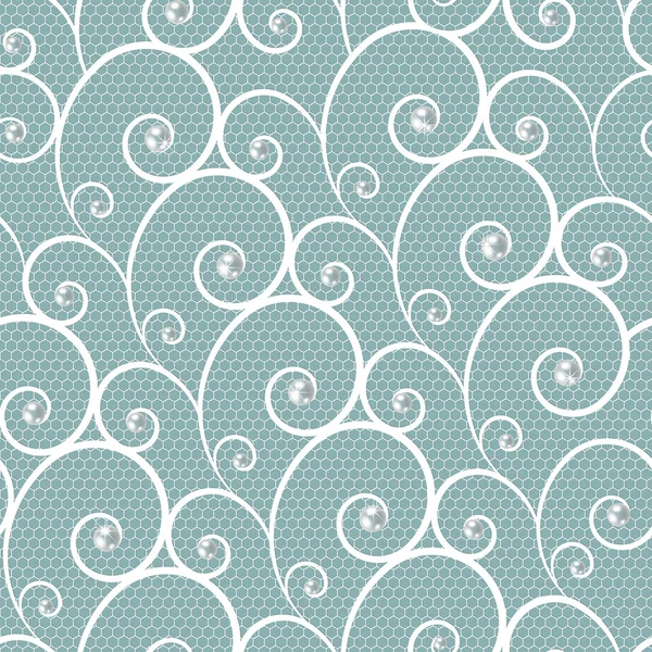 White lace seamless pattern with pearls — Stock Vector