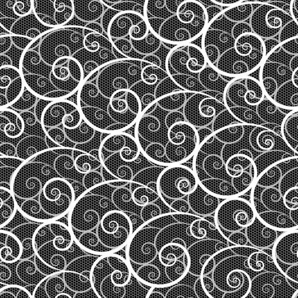 Vit spets seamless mönster på svart bakgrund — Stock vektor