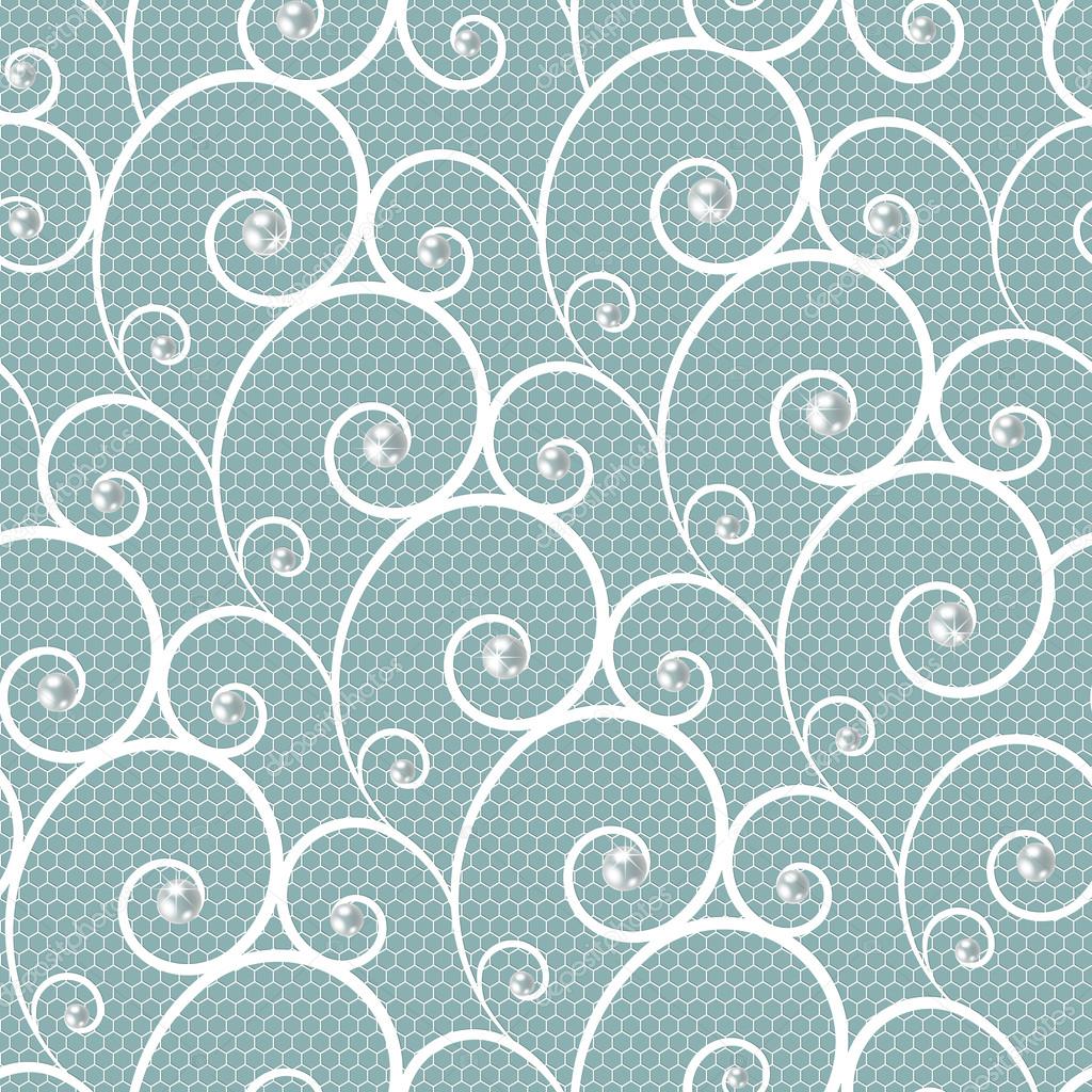 White lace seamless pattern with pearls