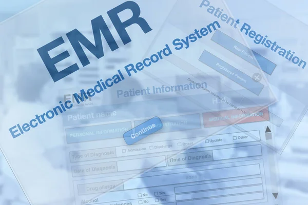 Blue Background Computer Display Screen Electronic Medical Record — Stock Photo, Image