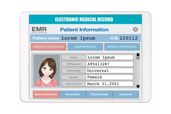 Cartoon Image Female Patient Information Electronic Medical Record Form Show — Stock Photo, Image