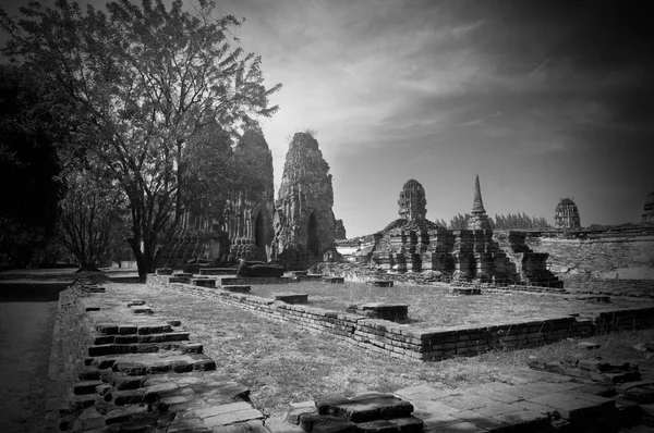 Monochrome Picture Ruins Ancient Temples Palaces Ayutthaya Historical Park Famous — Zdjęcie stockowe