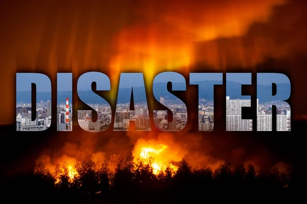 Bild Staden Ord Säger Katastrof Omgiven Eld Som Brinner Skog — Stockfoto